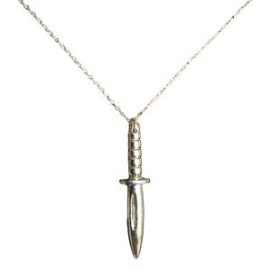 Dainty‎ Silver Plated Dagger Necklace, 22” long, Dainty Silver Rolo Chain